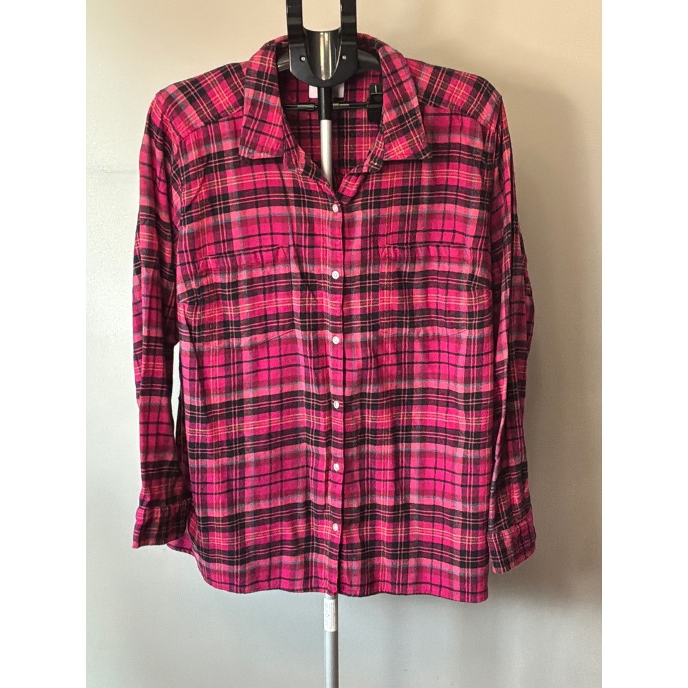 Croft & Barrow Flannel Shirt Womens 3X Pink Plaid Cotton Grunge SoftAlt Top